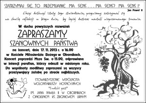 Zaproszenie na koncert charytatywny w Kościele Miłosierdzia Bożego w Obornikach, 17.11.2013, o 16:00.