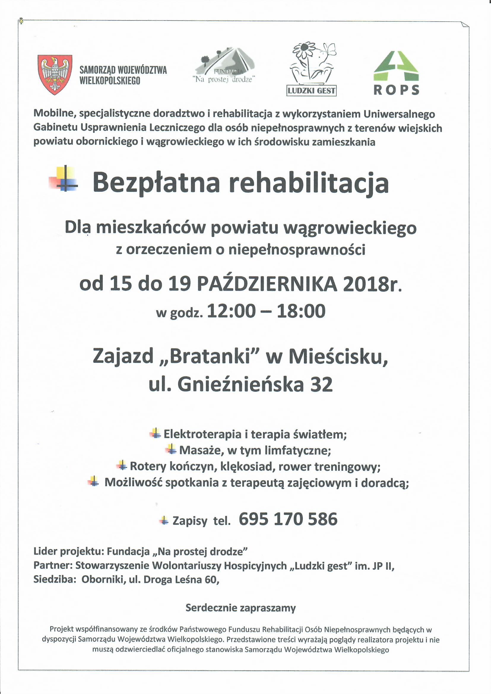 Plakat: Bezpłatna rehabilitacja – Mieścisko