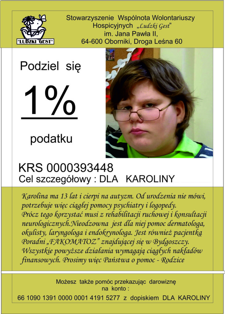 Ulotka „Przekaż 1%” dla Karoliny – KRS 0000393448